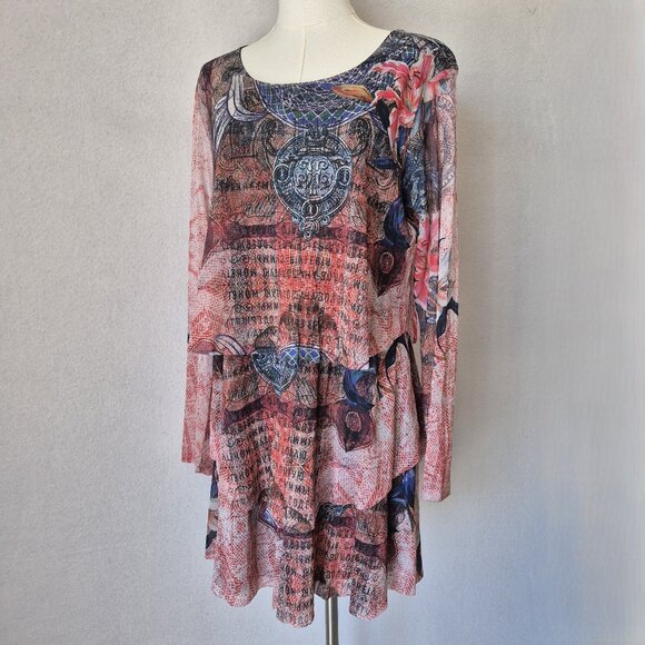 Desigual One Moment Abstract Mesh Layer Mini Dress Long Sleeve Multicolor - Picture 4 of 16